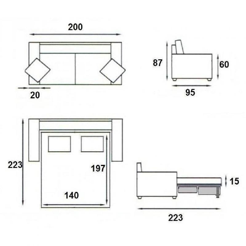 Canapé-lit 3 places express Renatonisi - Lattes, tête de lit intégrée, matelas 16 cm - Gris anthracite_3