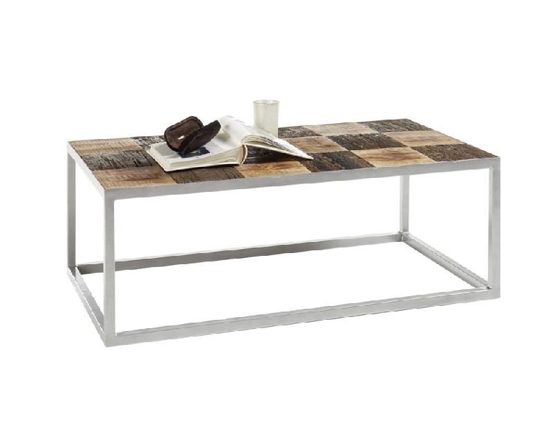 Table basse BRODER 100 x 60 cm - Métal laqué silver et plateau en manguier massif et vieux bois de bateaux_3