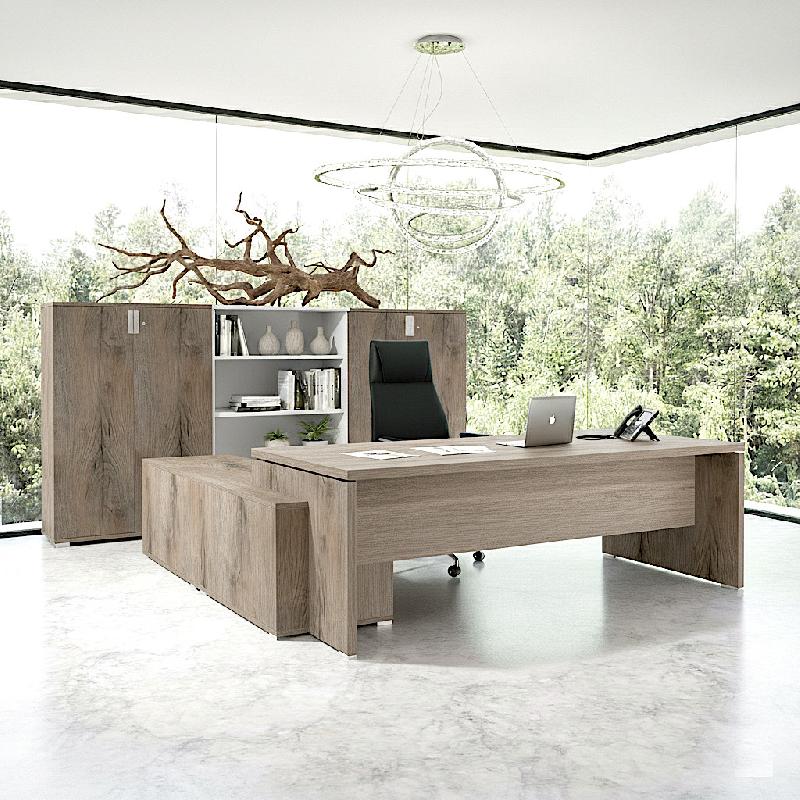 Bureau monochrome TAK avec rangement intégré - Mobel Linea - 185, Droite, Chêne grisé_3