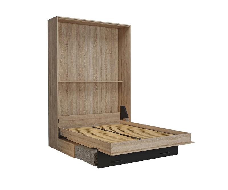 Lit escamotable style industriel KEY SOFA - chêne, bandeau noir, canapé gris 140x200 cm - avec rangements et vérins à pistons_3