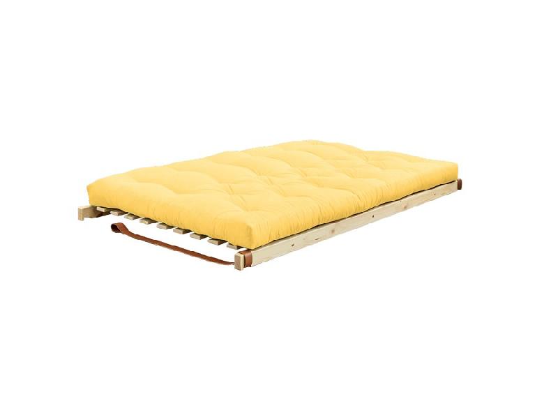 Banquette futon JUMP en pin massif - Coloris jaune - Couchage 130 x 190 cm - Design scandinave avec lanières en cuir_3