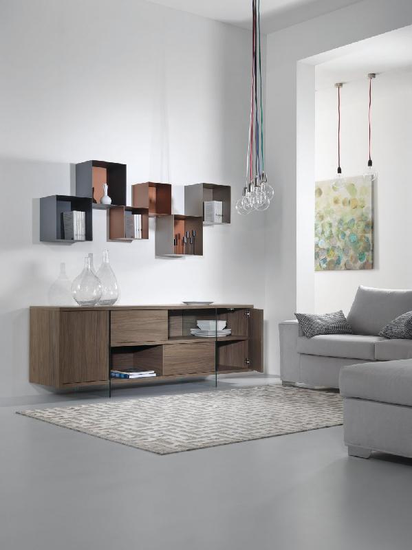 Buffet/Meuble TV design MADY 180cm - Noyer, portes coulissantes et piétement en verre trempé_3