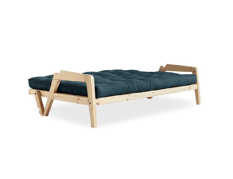 Canapé convertible futon Grab en pin naturel - Coloris bleu pétrole - Couchage 130 x 190 cm - Style scandinave_3