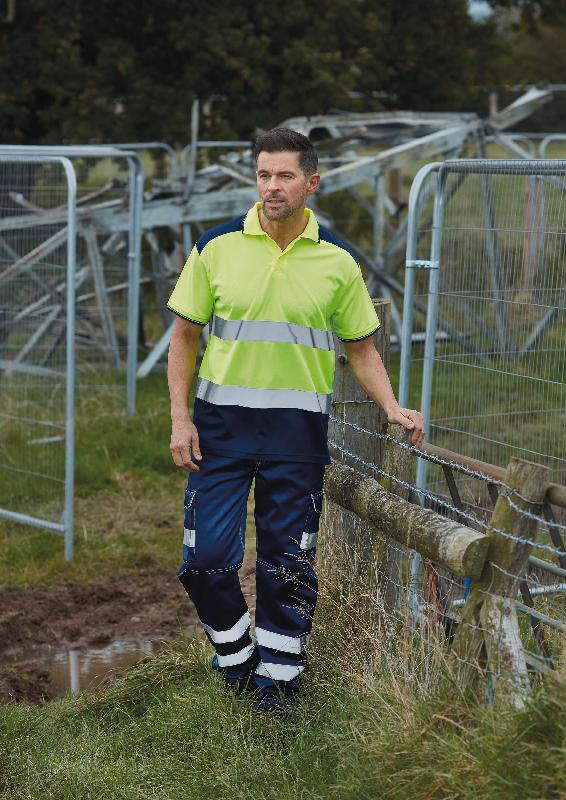 Polo bicolore haute visibilité - Réf: YHVJ220 - 100% polyester, bandes rétro-réfléchissantes larges, norme EN ISO20471 Classe 2_3