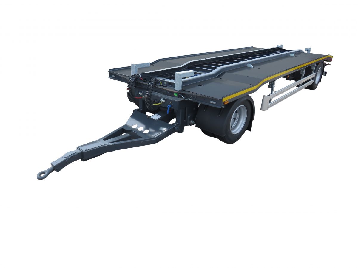 Plateau remorque en acier épaisseur 10 mm, adapté au transport de caissons