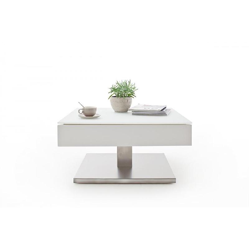 Table basse Marseille laquée blanc mat - Plateau en verre trempé - 75x75 cm - Piétement en acier brossé_3