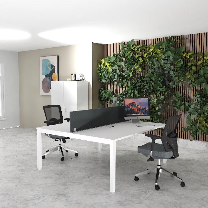 Bureau 2 personnes Tempo avec passe-câbles  - Mobel Linea - 160, Blanc, Blanc_3