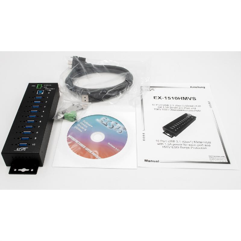 EXSYS EX-1510HMVS Hub métallique USB 3.2 Gen1 à 10 ports, protection de surtension 15KV ESD_3