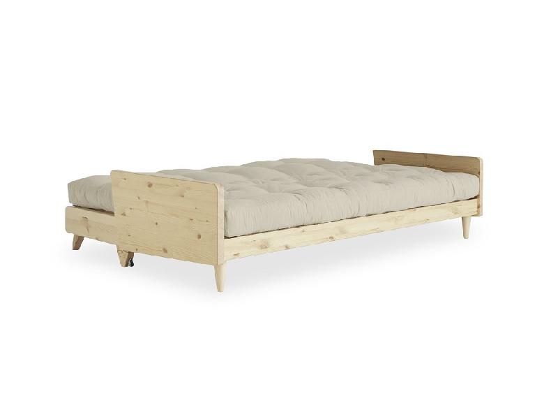 Canapé 3 places convertible Indie - Style scandinave futon beige - Couchage 130x190 cm - Karup_3