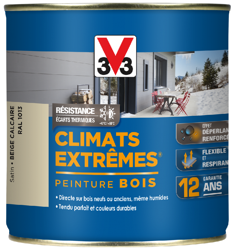 Peinture sans sous-couche pour bois extérieur beige calcaire V33