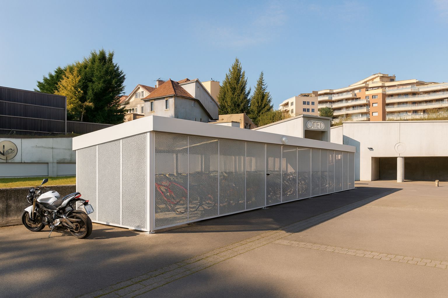 Abri vélos medium toit plat tôle perforée