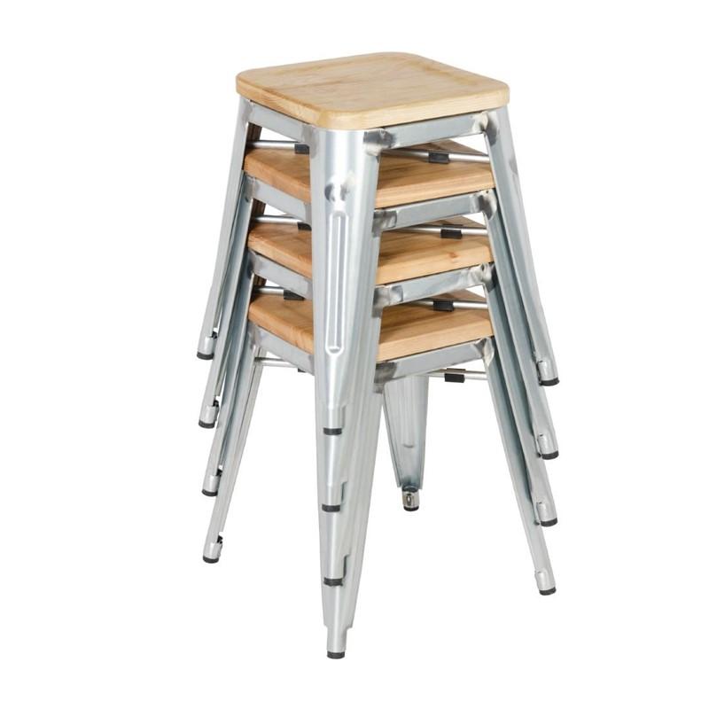 Tabourets bistro bas en acier avec assise en bois (lot de 4) | Bolero - GM634_3