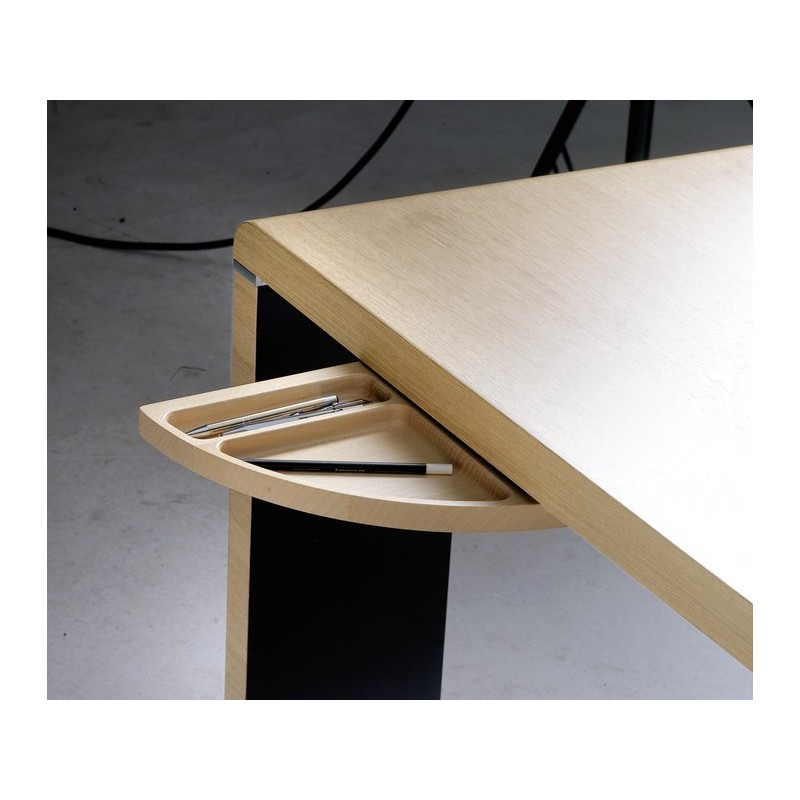 Bureau en chêne naturel et stratifié taupe, disponible avec ou sans retour