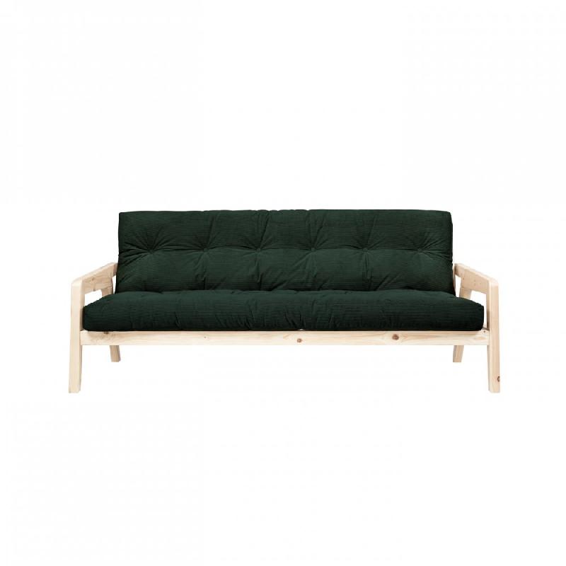 Canapé convertible futon Grab en pin naturel - Coloris vert foncé - Couchage 130 x 190 cm_3