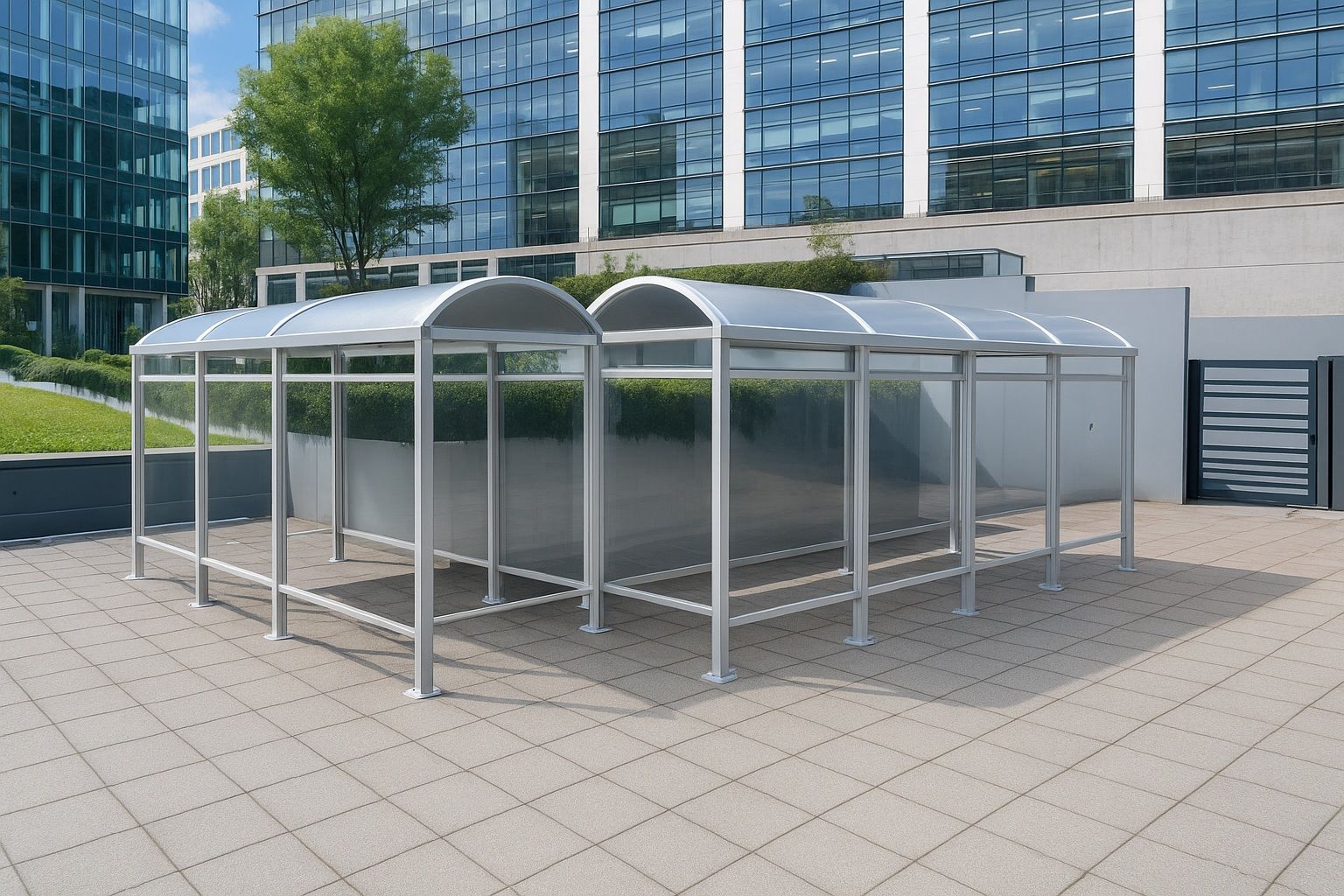 Abri fumeur métallique - 2,8 mètres - Structure en tube carré et toiture en polycarbonate_3