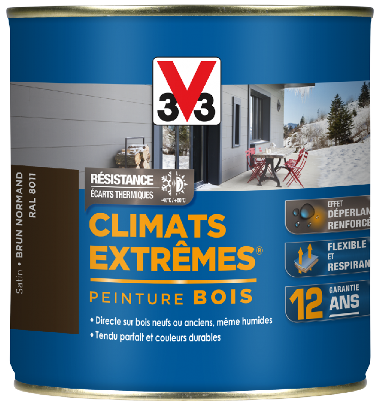 Peinture bois extérieur Climats Extrêmes® V33 - brun normand satiné 0.5 L - protection microporeuse et application facile_3