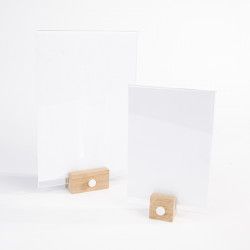 Porte-affiche sur socle bois chêne FSC, vis nylon - Etic Création - Format A5 (14,8 x 21 cm) - Plexi 2 mm_3