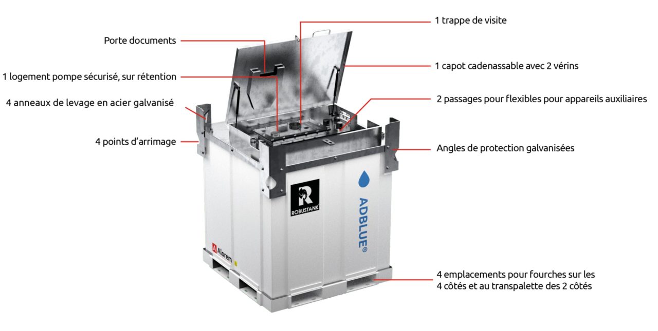 Cuve de stockage et de transport AdBlue et huile - Double paroi acier inox - 444, 692, 924 L - Robustank Evolutive - RTE-Inox - Alorem_3