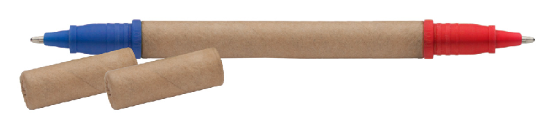 Stylo bille recyclé - en carton recyclé avec embouts bleus et rouges_3