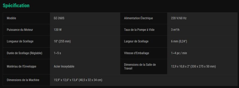 Dz-260s - machines d'emballage sous vide - vevor - puissance du moteur 120 w - dz-260zkbzj000001v2_3