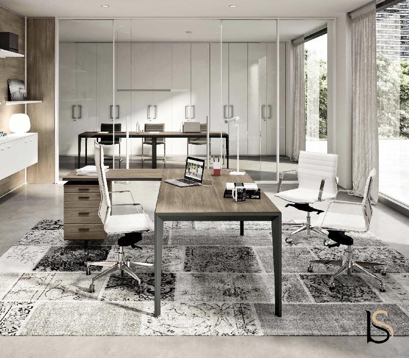 Bureau Manager avec caisson X5 - Officity. - Blanc, Orme, 200 x 170 cm_4