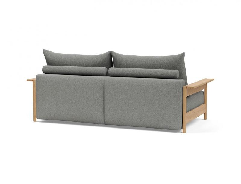 Innovation Living - Canapé design Malloy en chêne - Convertible lit 155x200 cm - Tissu bouclé Ash Grey_3