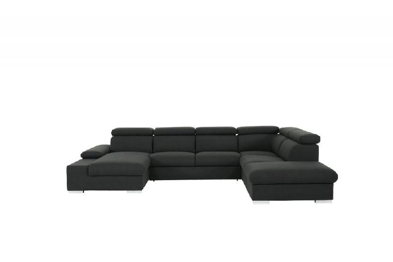 Canapé d'angle convertible panoramique gauche Panama - tissu gris anthracite avec méridienne coffre et lit gigogne 140x200 cm_3