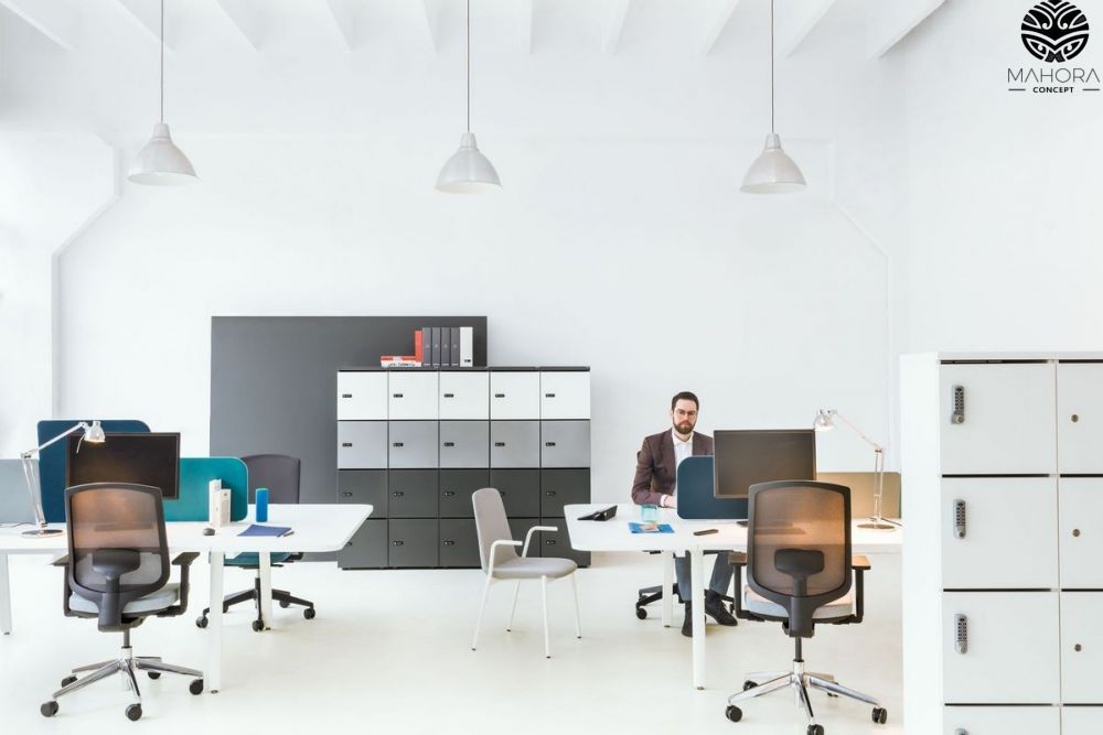 Yan M - Bureau open space avec plateaux coulissants - Mahora - Plateau mélaminé, piétement métal - Dimensions modulables_3