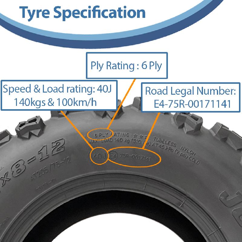 24x8.00-12 Quad ATV Tyres 6ply Wanda P3128 E-Marked Road Legal 40J (Set of 3)_3
