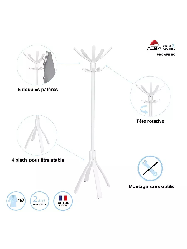 Porte manteau en bois blanc CAFÉ_3