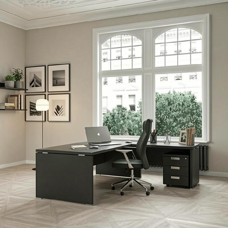 Bureau de direction avec retour TAK - Mobel Linea - 200, Noir_0