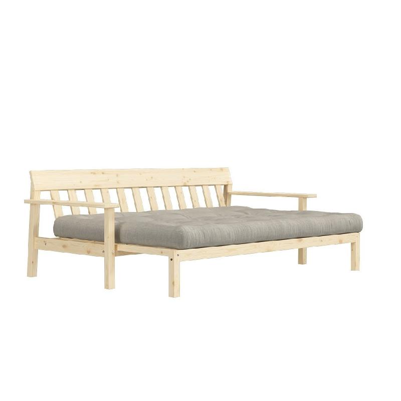 Canapé convertible futon UNWIND en pin naturel - Coloris lin - Couchage 130 x 190 cm - Style scandinave_3