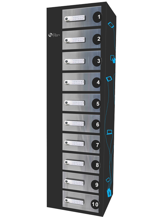 Station de charge multi-appareils Classic Wall Lite - 10 casiers sécurisés avec câbles trident et prises électriques_4