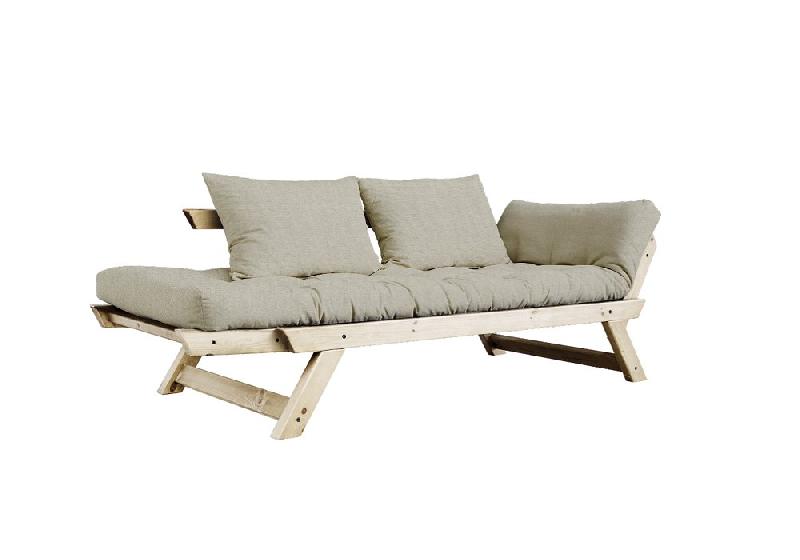 Banquette méridienne convertible futon BEBOP - Pin naturel - Tissu lin - Couchage 75x200 cm - Design moderne et confortable_3