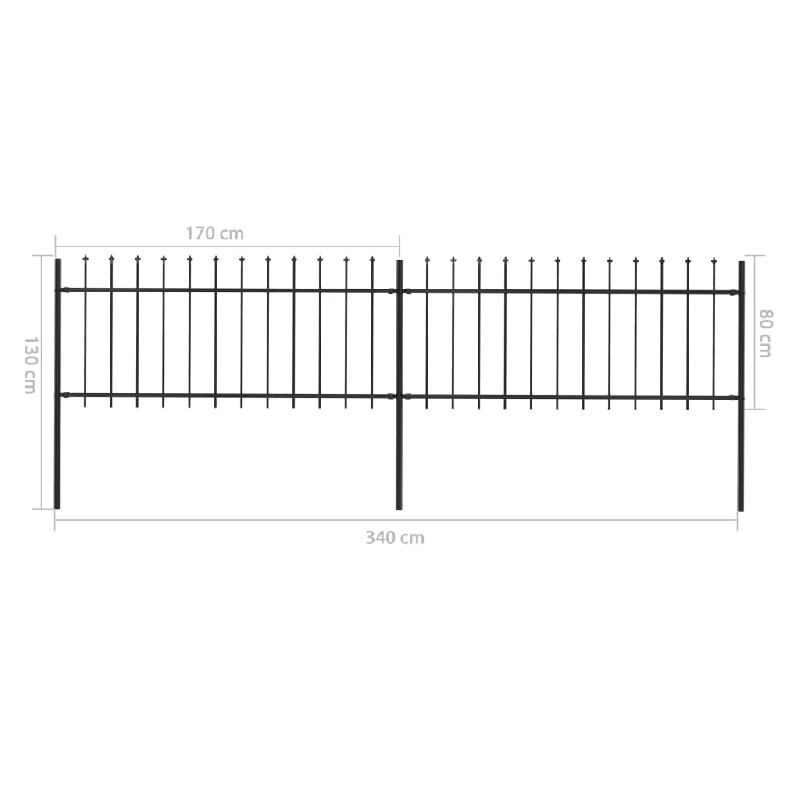 Vidaxl clôture de jardin avec dessus en lance acier 3,4x0,8 m noir 277603_3