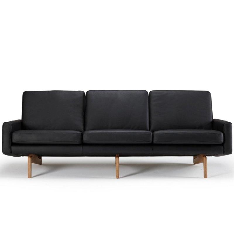 Canapé 3 places design scandinave EGSMARK - piétement en chêne - cuir noir - rembourrage NOSAG 40kg/m3_3