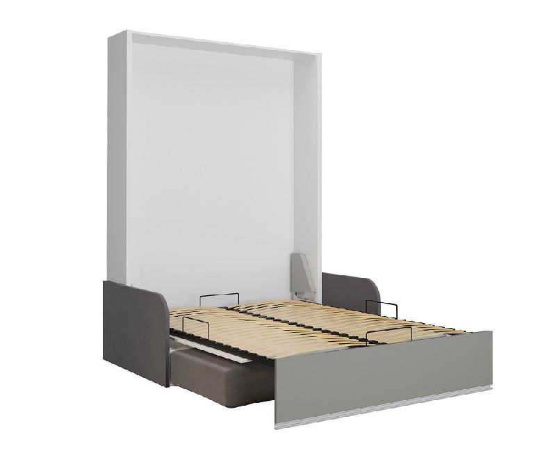 Armoire lit escamotable ALADYNO SOFA - Blanc mat, bandeau gris, canapé gris - Couchage 160x200 cm_3