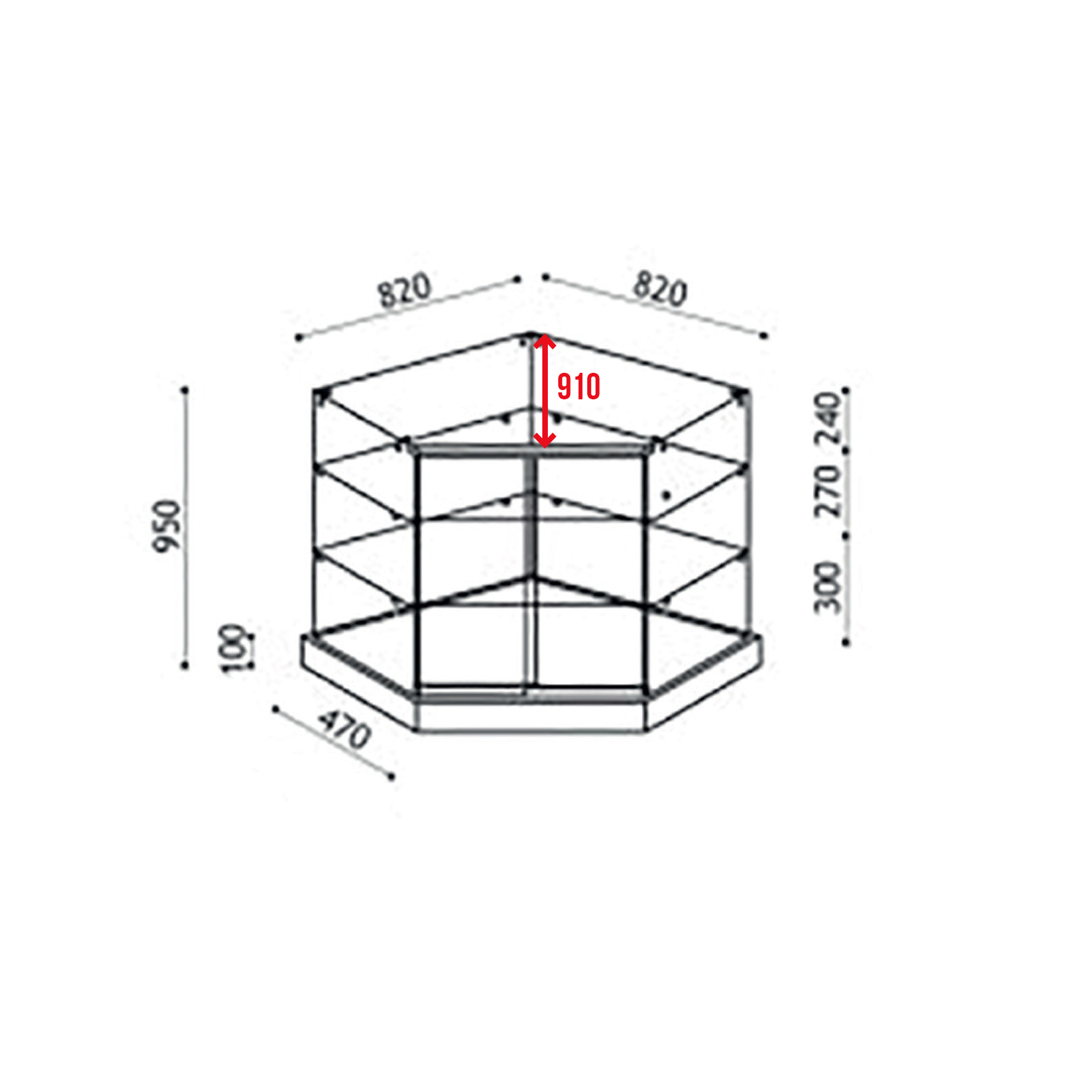 Vitrine d'exposition en verre trempé sécurisé - Modèle angle blanc - Réf : 222102 - Toit en verre, 3 niveaux, roulettes invisibles_3