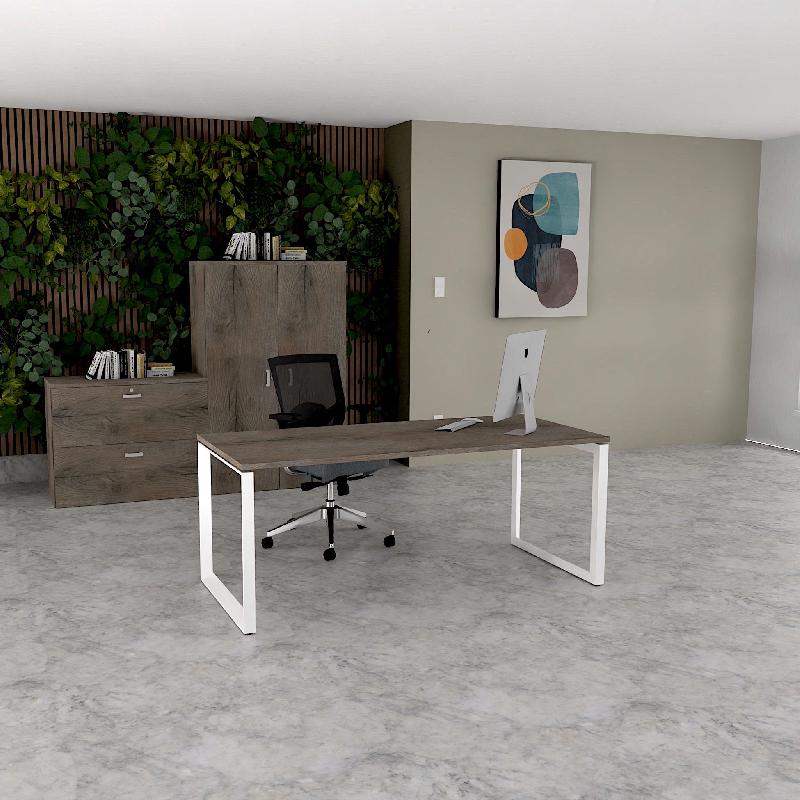 Bureau droit individuel Star - Mobel Linea - Blanc 9010, 160, Chêne grisé_0
