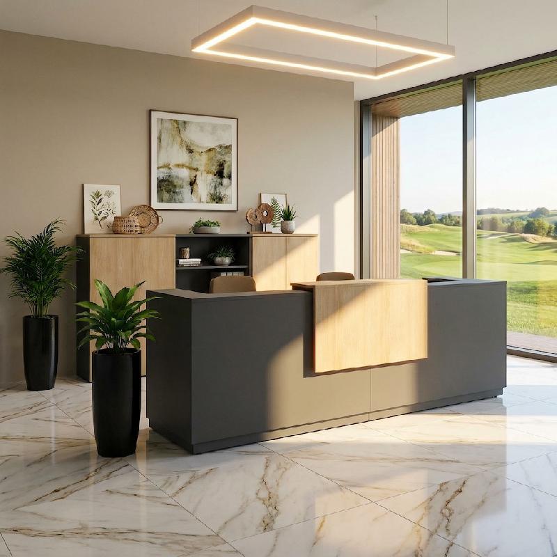 Bureau d'accueil Delta Plus 2 personnes anthracite - Mobel Linea - 204, Non, Anthracite, Acacia clair_3