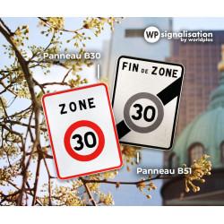 Panneau zone circulation sortie d'une zone à vitesse limitée à 30 km/h B51 - WP Signalisation - recyclable, léger et incassable_3