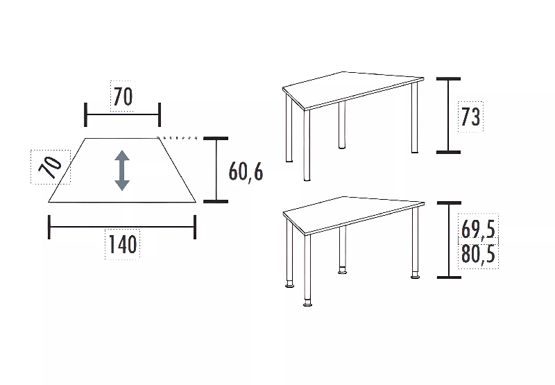 Table polyvalente trapézoïdale hauteur fixe ou réglable en hauteur So Granada_3