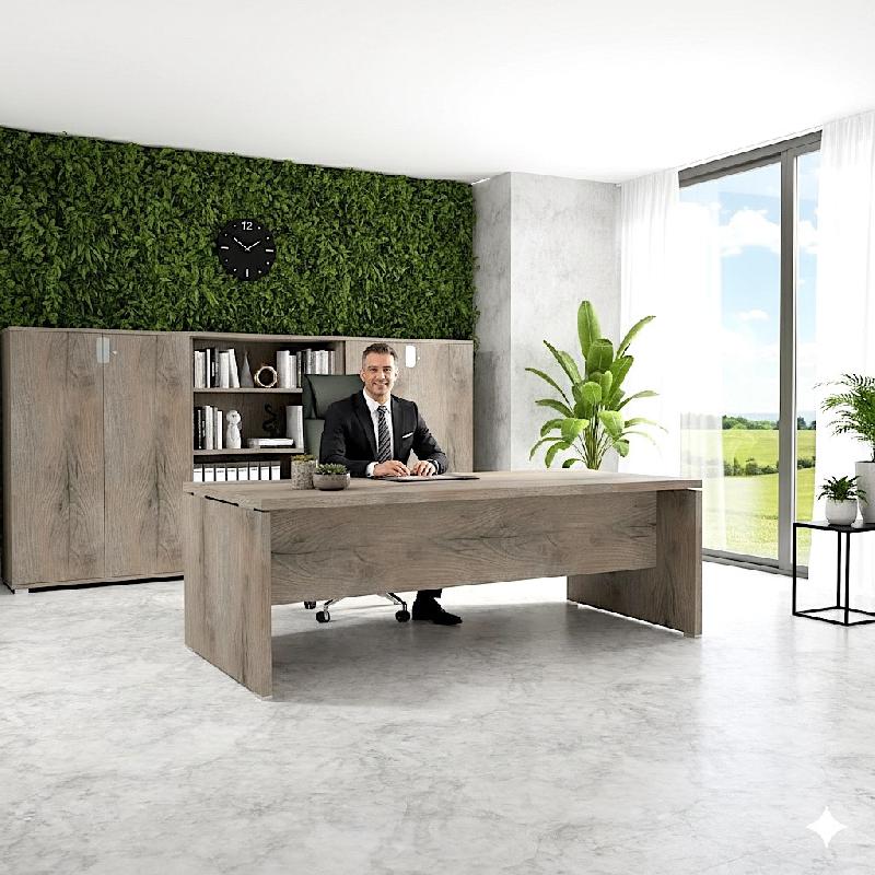 Bureau de direction TAK plateau rectangulaire - Mobel Linea - 160, Chêne grisé_0