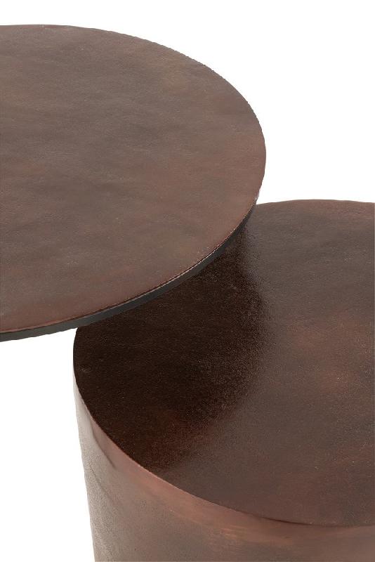 Lot de 2 tables gigognes rondes marron - Aluminium et fer - Style rétro antique_3