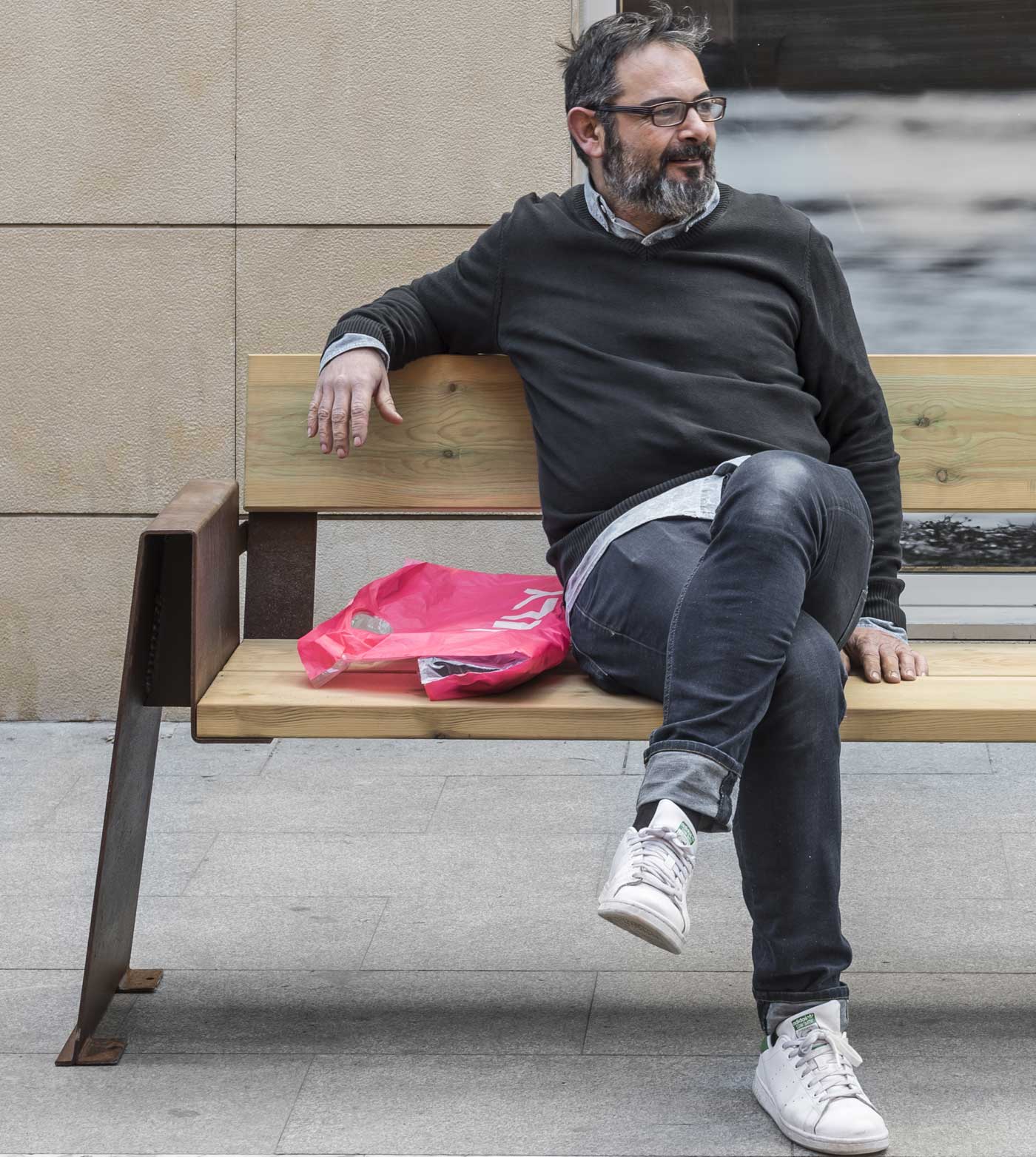 Banc public en bois de pin traité - Alp UM352 - Piètement acier galvanisé finition corten_3