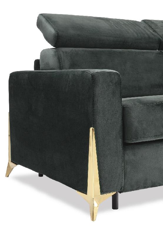 Canapé convertible ODACIO - ouverture express - sommier à lattes - matelas 16 cm - têtières réglables - pieds dorés - velours gris anthracite_3