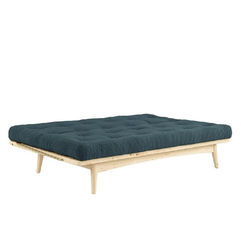 Banquette futon FOLK en pin massif - coloris bleu pâle - couchage 130 x 190 cm - design scandinave avec accoudoirs en métal_3