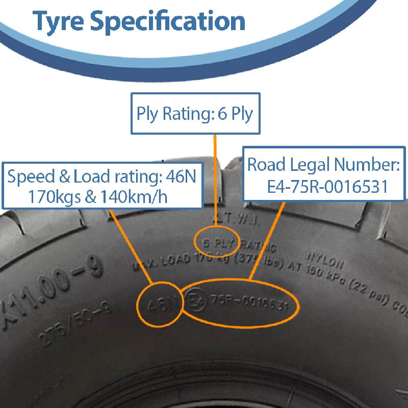 20x11.00-9 (275/50-9) OBOR Beast 6ply Tubeless Tyres 46N Road Legal (Set of 4)_3