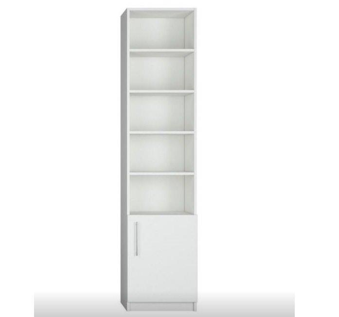 Composition armoire lit DYNAMO - Façade blanc brillant - Colonne bibliothèque blanc mat - Couchage 160x200 cm - Gain de place et design contemporain_3