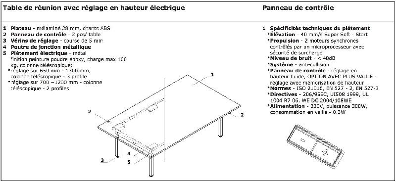 Table de réunion hauteur réglable électrique - MDD - Oui, Blanc_3